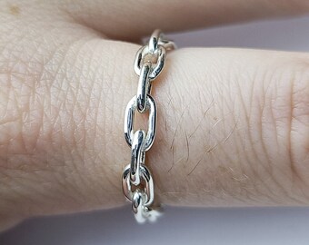 Thick Silver Chain Ring, Solid Chain Link Engagement Ring, Mens Wedding Band, Stackable, Stacking Modern Ring, Curb, Christmas Gift, Jewelry