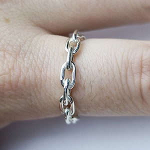 Thick Silver Chain Ring, Solid Chain Link Engagement Ring, Mens Wedding Band, Stackable, Stacking Modern Ring, Curb, Christmas Gift, Jewelry