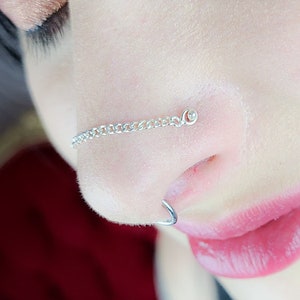 2mm Bridge Nose Chain, Big Nose Chain, Goth, Alt, Conch, Cartilage, Ear Climber, Orbital, Earring, Nose Jewelry, Nasallang, Nostril, Septum