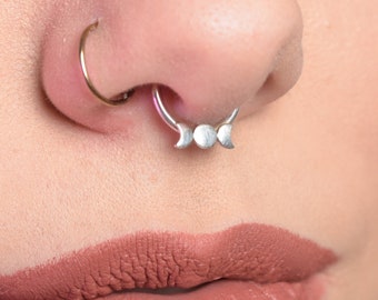 Lunar Phase Septum, Moon Body Jewelry, Witchy, Moon Crescent Nose Ring, Celestial, Silver Piercing, Triple Goddess, Sailor Moon, Celestial