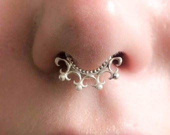 Delicate Gothic Lace Septum, 16G - 18G Fake Nose Ring, Helix Hoop, Daith Piercing, Rook, Modern, Gothic Body Jewelry, Boho, Goth, Punk