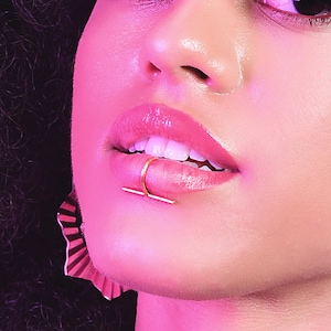 Fake Lip Ring, Lip cuff, Faux, Snake Bites, Body Jewelry, No Piercing, Silver Lip Piercing, Lip Hoop, Minimal, Bar, Nose Ring, Septum image 2