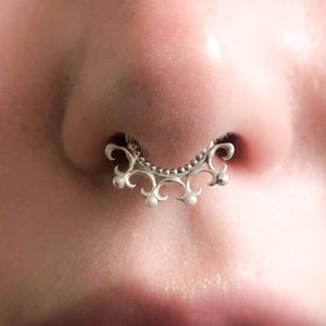 Delicate Gothic Lace Septum, 16G - 18G Fake Nose Ring, Helix Hoop, Daith Piercing, Rook, Modern, Gothic Body Jewelry, Boho, Goth, Punk