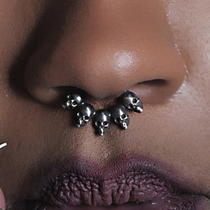 5 Skull Septum Ring, Massive, Oversized, Statement, Bold, Viking, Punk, Occult, Gothic, Nose Ring, Rocker, Music Festival, Body Jewelry