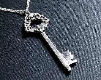 Mens Victorian Skull Key Pendant, Vintage Key, Antique, Biker, Gothic Skull Jewelry, For Him, Unisex, Skeleton Pendant, Pirate, Halloween