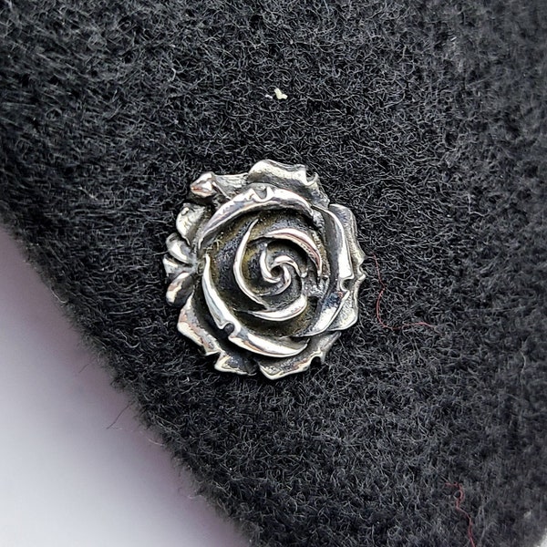 Silver Rose Lapel Pin, Flower Collar Pins, Floral Hat Pin, Mothers Day Gift, Shawl Brooch, Unisex Gift, Pince Cravate, Gothic Jewelry, Badge