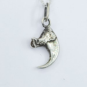 Peut inclure: Collier en argent avec un pendentif en forme de griffe détaillé. La griffe est texturée et a une forme incurvée.