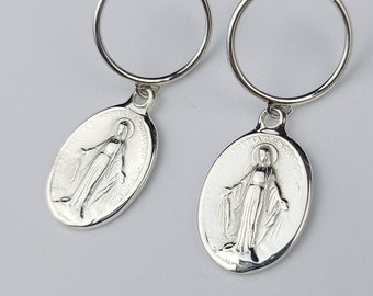 Oval Virgin Mary Medallion Hoop Earrings, Mary Hoops, Catholic Jewelry, Guadalupe, Religious, Miraculous Medal, Protection, Blessed Mother