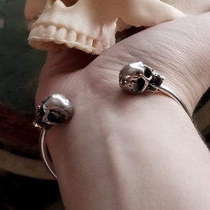 Silver Skull Bracelet, Adjustable Cuff, Gothic, Bangle, Biker Jewelry, Alternative, Witchy, Goth Fashion, Steampunk, Halloween, Skeleton