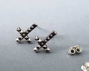 Inverted Studded Cross Small Earrings, Cult, Religious, Protection, Witchy, Witchcraft, Punk, Devil, Sinner, Everyday, Crucifix, Biker, Tiny