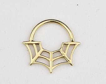 10K - 14K Yellow Gold Spider Web Nose Ring Septum Piercing, Spiderweb Gothic, Halloween, Cobweb, Conch, Cartillage, Witch, Daith