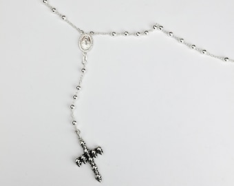 4 mm rozenkrans gebedkralenketting, gepersonaliseerde ketting, wees gegroet, zilveren rozenkrans, religieuze sieraden, Maagd Maria, kruishanger, gothic