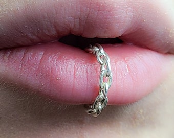 Chain Fake Lip Ring, Fake Lip Cuff, Lip Jewelry, Faux Lip Hoop, No Piercing Needed, Body Jewelry, Sterling Silver, Adjustable, Cable Chain