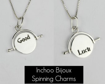 Good Luck Spinning Charm, Kinetic, Health, Silver Pendant, Flip, Token, Empowerment, Graduation Gift, Fortune, Fidget Spinner, Travel Charm