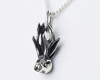 Silver Jackalope Pendant, Rabbit Necklace, Bunny, Mythical Creature, Jack Rabbit, Christmas Gift, Easter, Animal Lover, Antlers, Horned