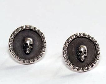 Studded Skull Cufflinks, Cuff Links Gift for Him, Rocker, Husband Gift, Biker, Suit and Tie, Gothic Accessories, Skull Jewelry, Dark Style