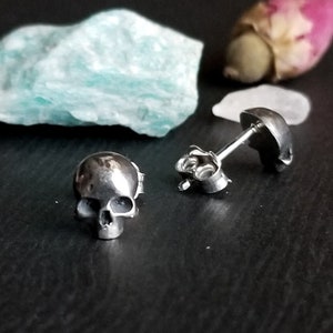 Ready to Ship, Last Minute Gift, Holiday, Christmas, Small Skull Earrings, Everyday Stud Posts, Simple, Alternative Fashion, Creepy Cute image 2