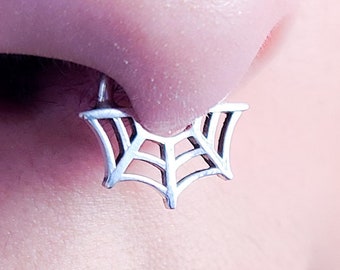 Spider Web Septum Nose Ring, Arachnid, Halloween, Witch, Witchy, Gothic, Spooky, Daith, Body Jewelry Piercing, Nipple, Spiderweb, 16G, 18G