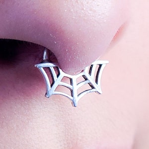 Spider Web Septum Nose Ring, Arachnid, Halloween, Witch, Witchy, Gothic, Spooky, Daith, Body Jewelry Piercing, Nipple, Spiderweb, 16G, 18G