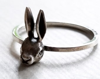 Silver Bunny Ring, Rabbit Jewelry, Easter Gift, Animal Totem, Witch, Spring, Gift for Her, Hare, Stacking Ring, Kawaii, Sailor Moon, Playboy