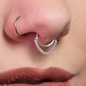 Minimal Chain Septum, Nose Ring, Silver Septum Piercing, Septum, Small Septum, Nose Ring Hoop, Tragus Piercing, Body Jewelry, Elegant