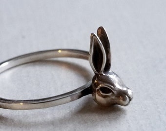 Silver Bunny Ring, Rabbit Jewelry, Easter Gift, Animal Totem, Witch, Spring, Gift Her, Hare, Stacking Ring, Kawaii, Sailor Moon, Christmas