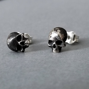 Ready to Ship, Last Minute Gift, Holiday, Christmas, Small Skull Earrings, Everyday Stud Posts, Simple, Alternative Fashion, Creepy Cute image 1