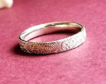 Lace Texture Wedding Band, Delicate Silver Floral Ring, Nature Inspired, Ornate, Flower, Everyday Jewelry, Filigree, Mothers Day, Engagement