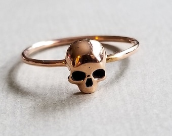 14k Rose Gold Skull Ring, Tiny Stackable, Promise Ring, Skull Engagement Ring, Alt Wedding, Goth, Witchy, Halloween, Horror, Occult, Vampire