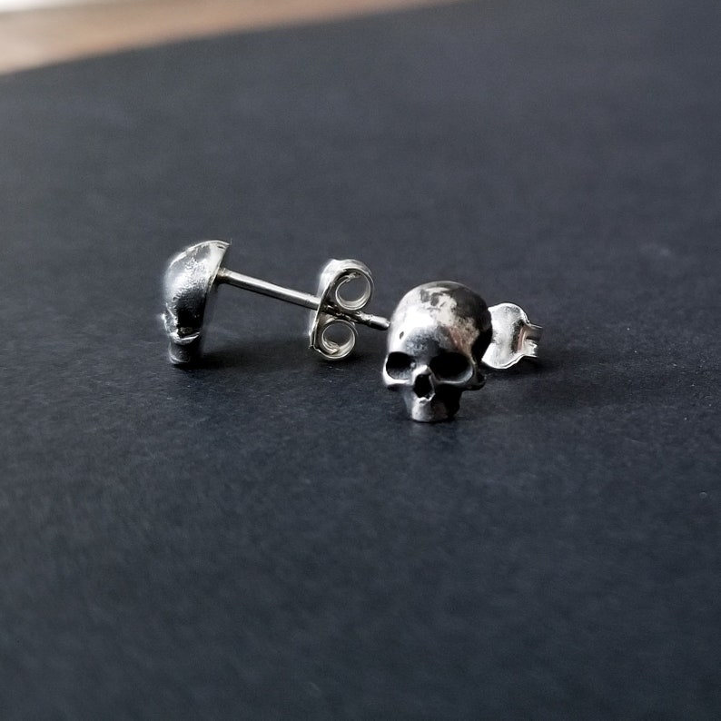 Ready to Ship, Last Minute Gift, Holiday, Christmas, Small Skull Earrings, Everyday Stud Posts, Simple, Alternative Fashion, Creepy Cute image 7