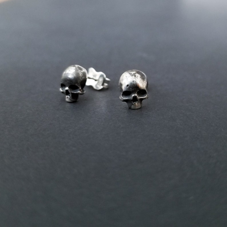 Ready to Ship, Last Minute Gift, Holiday, Christmas, Small Skull Earrings, Everyday Stud Posts, Simple, Alternative Fashion, Creepy Cute image 6