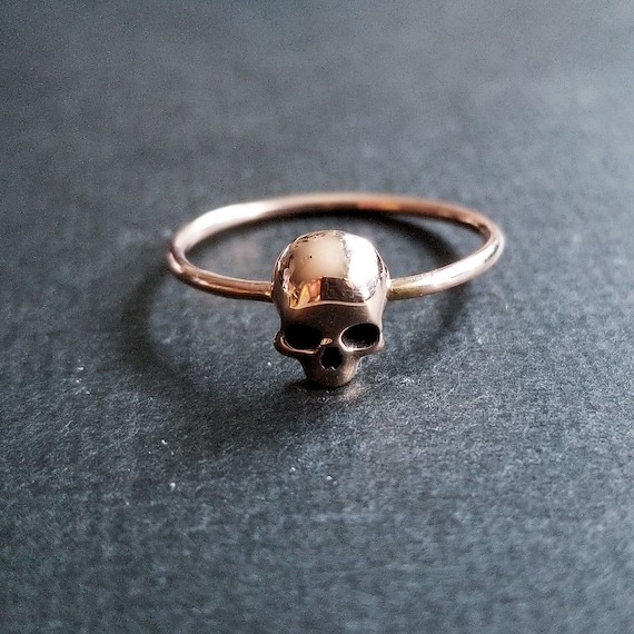 14k Rose Gold Skull Ring Tiny Stackable Promise Ring Skull