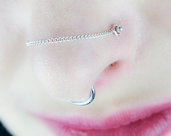 Faceted Flat Nose 1.2 mm Chain, Massive Silver, Conch Cartilage, Ear Climber, Orbital, Earrings, Jewelry, Nasallang, Bridge, Nostril, Septum