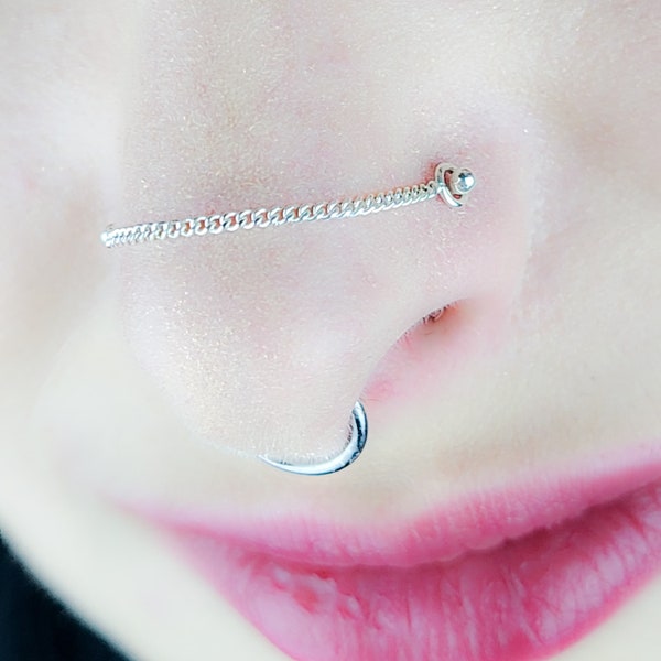 Faceted Flat Nose 1.2 mm Chain, Massive Silver, Conch Cartilage, Ear Climber, Orbital, Earrings, Jewelry, Nasallang, Bridge, Nostril, Septum