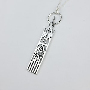 Silver Cathedral Pendant, Moon Goddess Temple Necklace, Cross Jewelry, Religious, Church Architecture, Opera, Occult, Tarot, Notre Dame