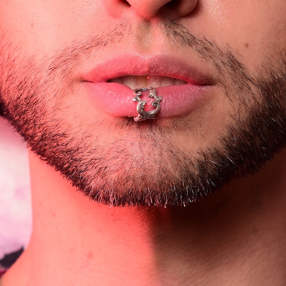 Ornate Baroque Lip Cuff, Fake Lip Ring, Lip Hugger, Victorian, Rococo, Statement Jewelry, Detailed, Floral, Religious, Gothic Lip Piercing