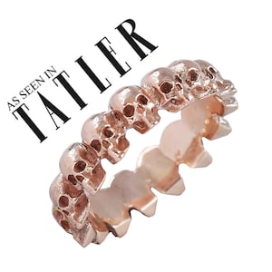 10K 14K Rose Gold Eternity Skull Ring, Unisex Skull Ring, Mens Skull, Wedding Band, Engagement Ring, Gothic, Rocker, Biker, Memento Mori