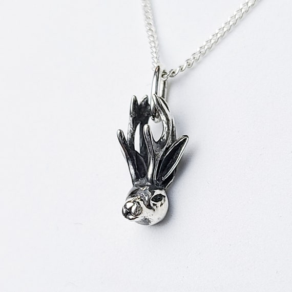 Silver Jackalope Pendant, Rabbit Necklace, Bunny, Mythical Creature, Jack Rabbit, Christmas Gift, Easter, Animal Lover, Antlers, Horned