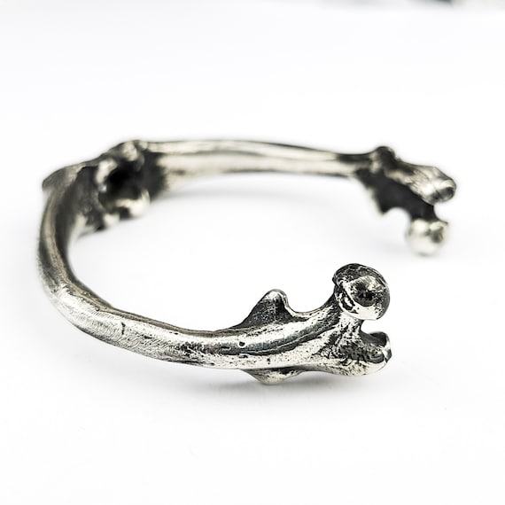 Heavy Sterling Silver Bone Bangle Bracelet, Massive Mens Cuff