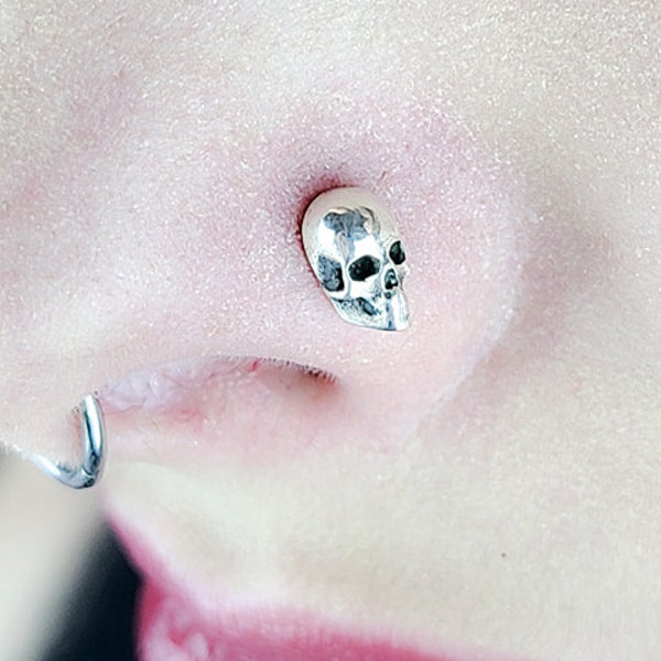 Tiny Skull Nose Stud, Silver Nose Pin, Skull Body Jewelry, Nose Screw, Helix, Cartilage, Tragus, Small Skull Piercing, 16G, 18G, Nostril