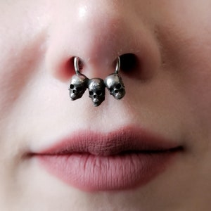 Skull Trinity Septum, Occult, Viking, Music Festival, Punk, Fake Nose Ring, Boho, Gothic, Body Jewelry, Nipple, Upper Ear, Halloween, Goth