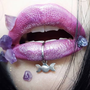 Moon Phase Dangling Lip Ring, Fake Lip Ring, Lip Piercing, Faux, Crescent, Body Jewelry, Alt Look, Lou Von Bright, Spring Trend, Lip Cuff