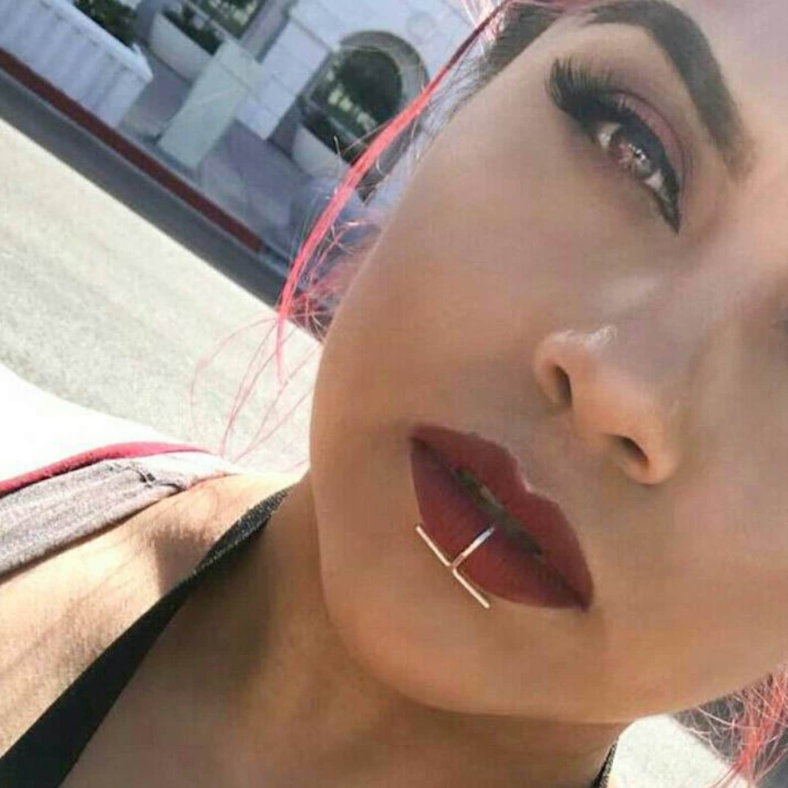 Solid Gold Fake Lip Ring 10k Gold Lip Cuff Snake Bites Faux Etsy