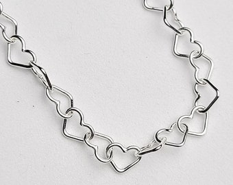 Tiny Heart Chain, Sterling Silver Heart Necklace, Small Lovers Choker, Submissive, Cute Little Hearts, Heart Links Valentines, Gift for Her
