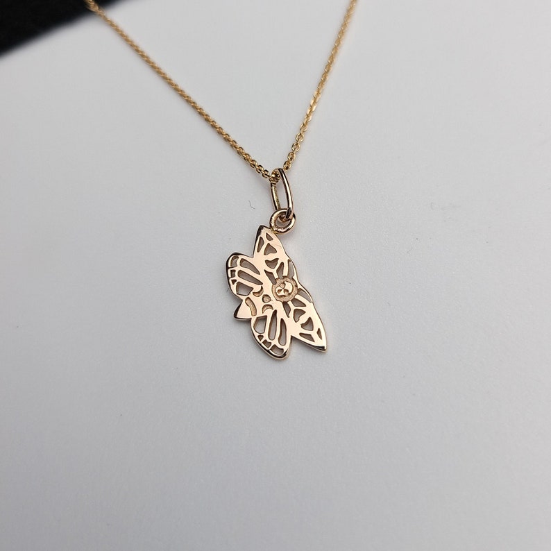 10K Small Butterfly Necklace Gothic Halloween Jewelry Gift Luna Moth Spooky Creatures 14K Rose Gold Deaths Head Moth Pendant