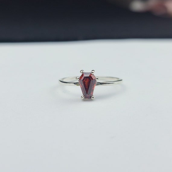 Gothic Jewelry Red Coffin Ring Crypt Sterling Silver Red Coffin