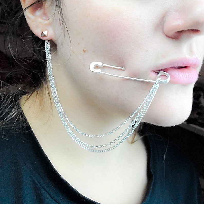 Bold FAKE Cheek Piercing Safety Pin Faux Septum Cartilage Etsy