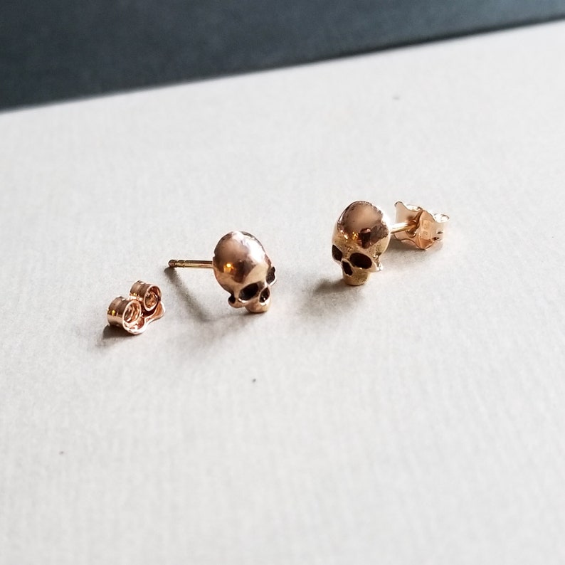 14K Rose Gold Skull Stud Earrings Horror Death Occult - Etsy