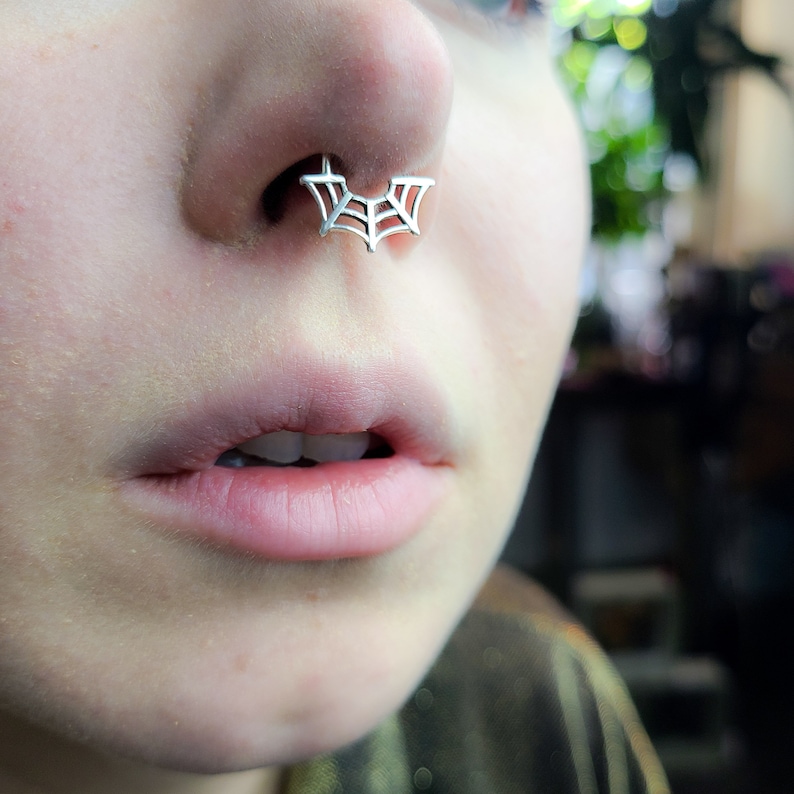 Spider Web Septum Nose Ring, Arachnid, Halloween, Witch, Witchy, Gothic, Spooky, Daith, Body Jewelry Piercing, Nipple, Spiderweb, 16G, 18G 