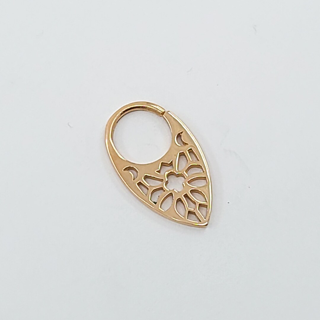 10K 14K Rose Gold Moon Phase Septum, Moon Nose Ring, Religious, Cross